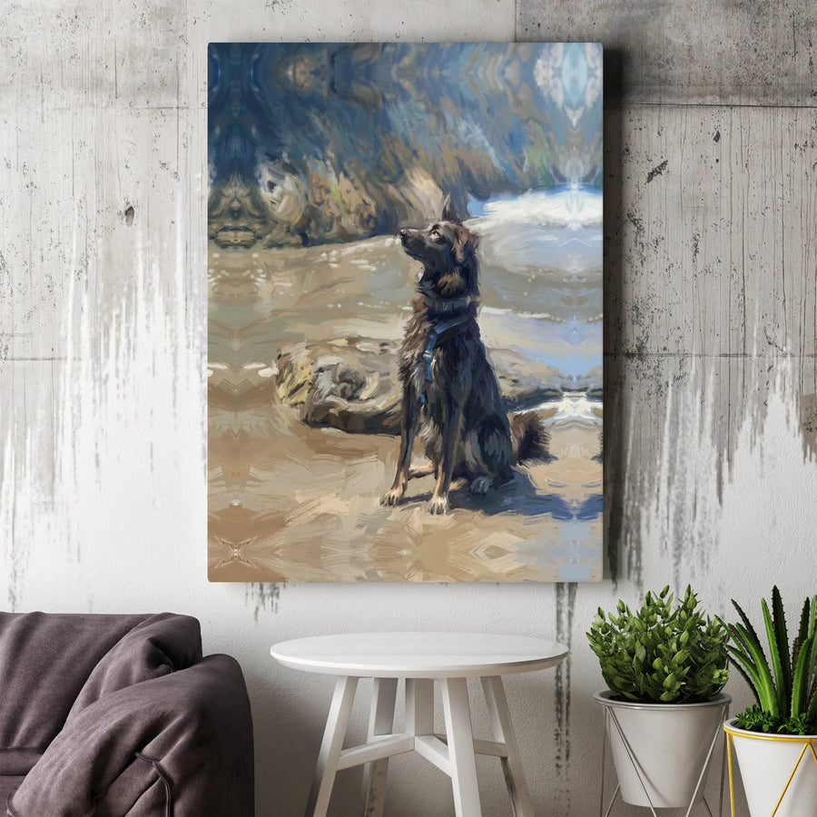 Dog Beach Impressionist Canvas Art | Coastal Pet Portrait Wall Decor | Premium 1.25 Inch Gallery Wrap | Gift for Dog Lovers