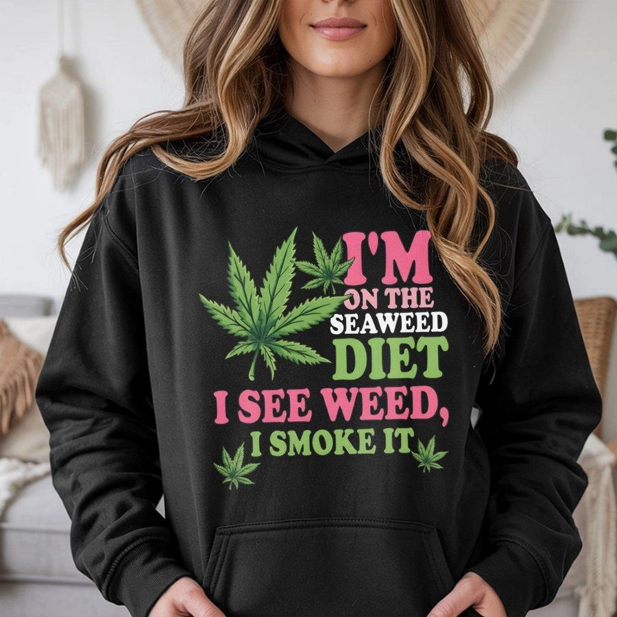 Seaweed Diet Hoodie | Funny Weed Smoking Graphic Pullover | Premium Cotton Blend | Gift for Stoner Weed Lover Cannabis Enthusiast