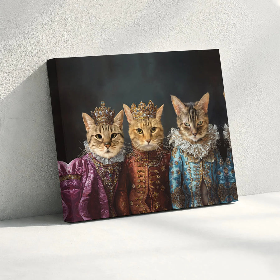 Royal Cat Portrait Canvas Print | Three Regal Cats with Crowns | Premium Gallery Wrap Wall Art | Funny Home Decor Gift for Cat Lovers