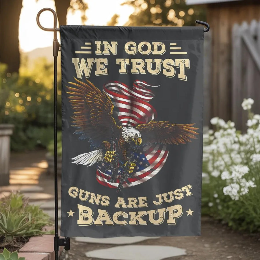 In God We Trust Garden Flag | Patriotic Eagle with American Flag | Double Sided Weatherproof Yard Decor | 2A Supporter Outdoor Gift