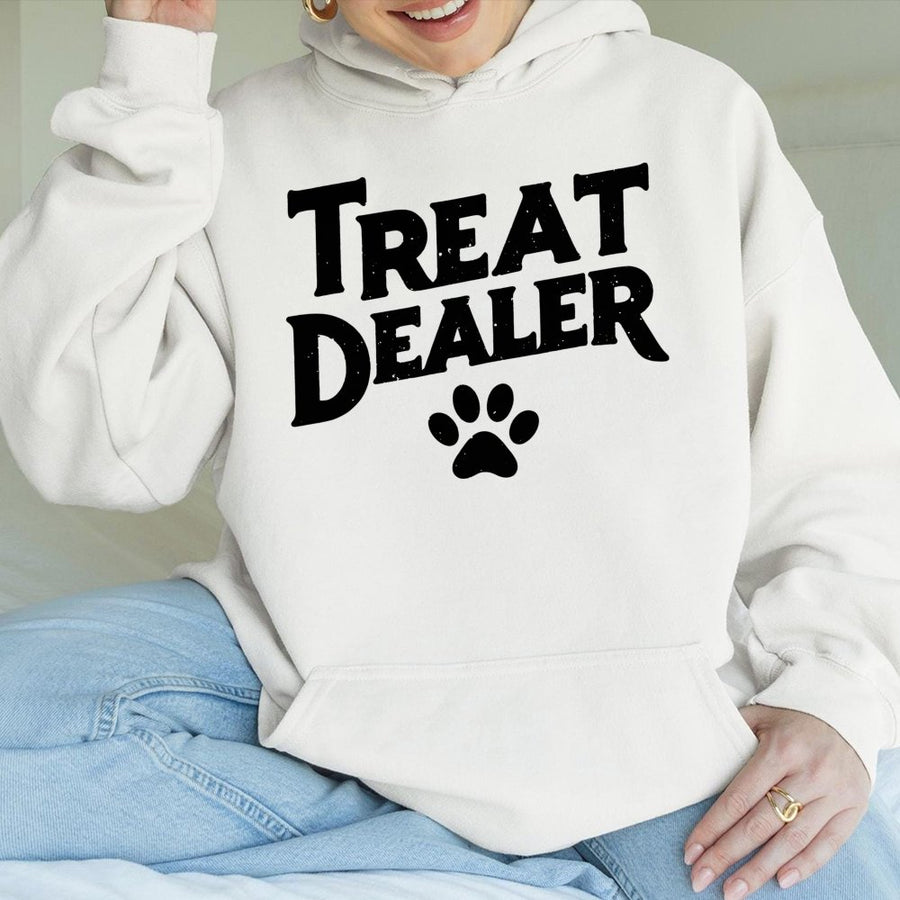 Treat Dealer Hoodie | Funny Dog Lover Graphic Sweatshirt | Premium Cotton-Poly Blend | Cute Gift For Dog Mom And Dad