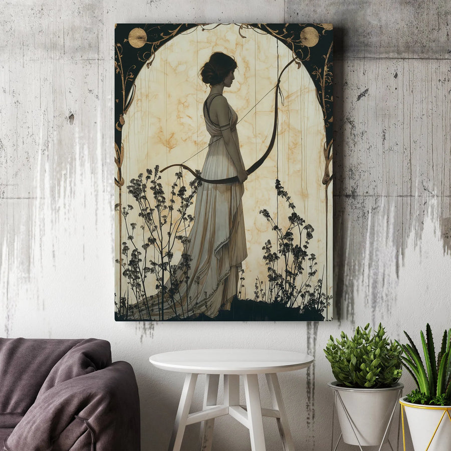 Artemis Greek Goddess Canvas Print | Art Nouveau Archer Wall Art | Premium Fade-Resistant Gallery Wrap | Elegant Mythology Decor for Home Office