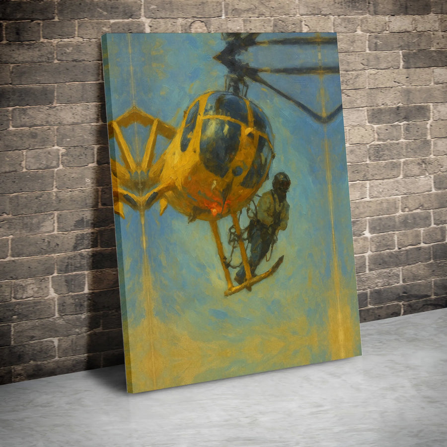 Helicopter Canvas Art | Industrial Aviation Oil Painting Style | Premium Gallery Wrap | Gift for Pilots and Aviation Enthusiasts