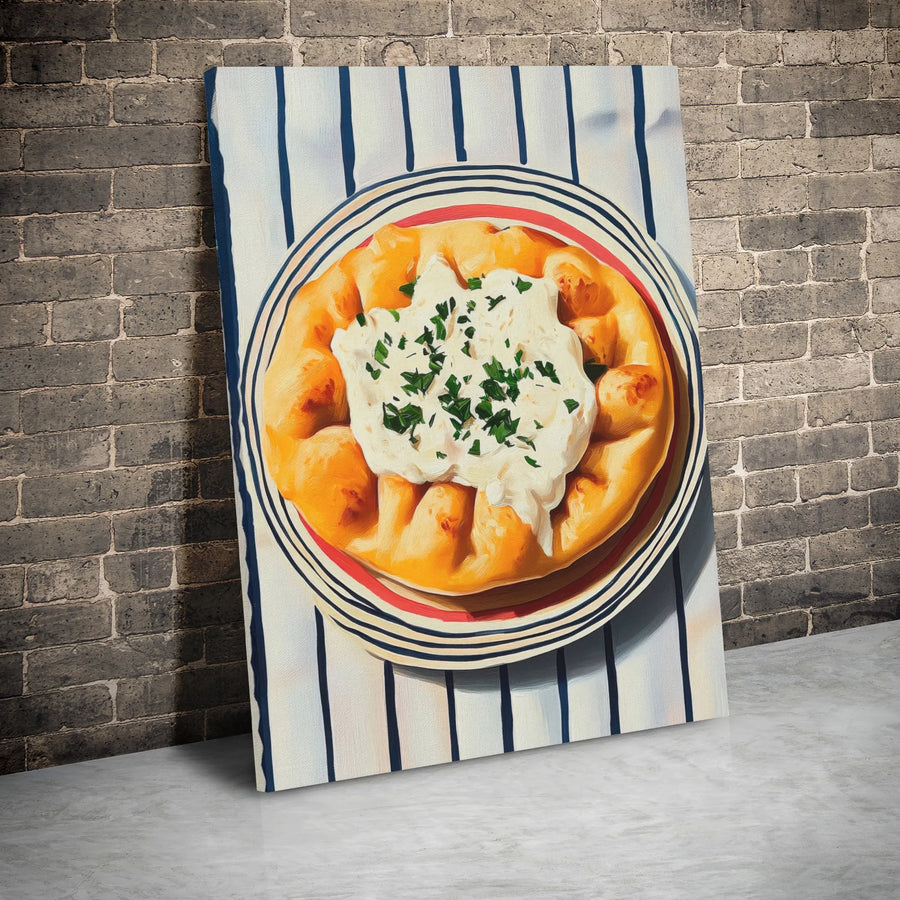 Rustic Pastry Canvas Print | Creamy Savory Bread Illustration | 1.25” Gallery Wrap | Kitchen Wall Art for Food Lovers