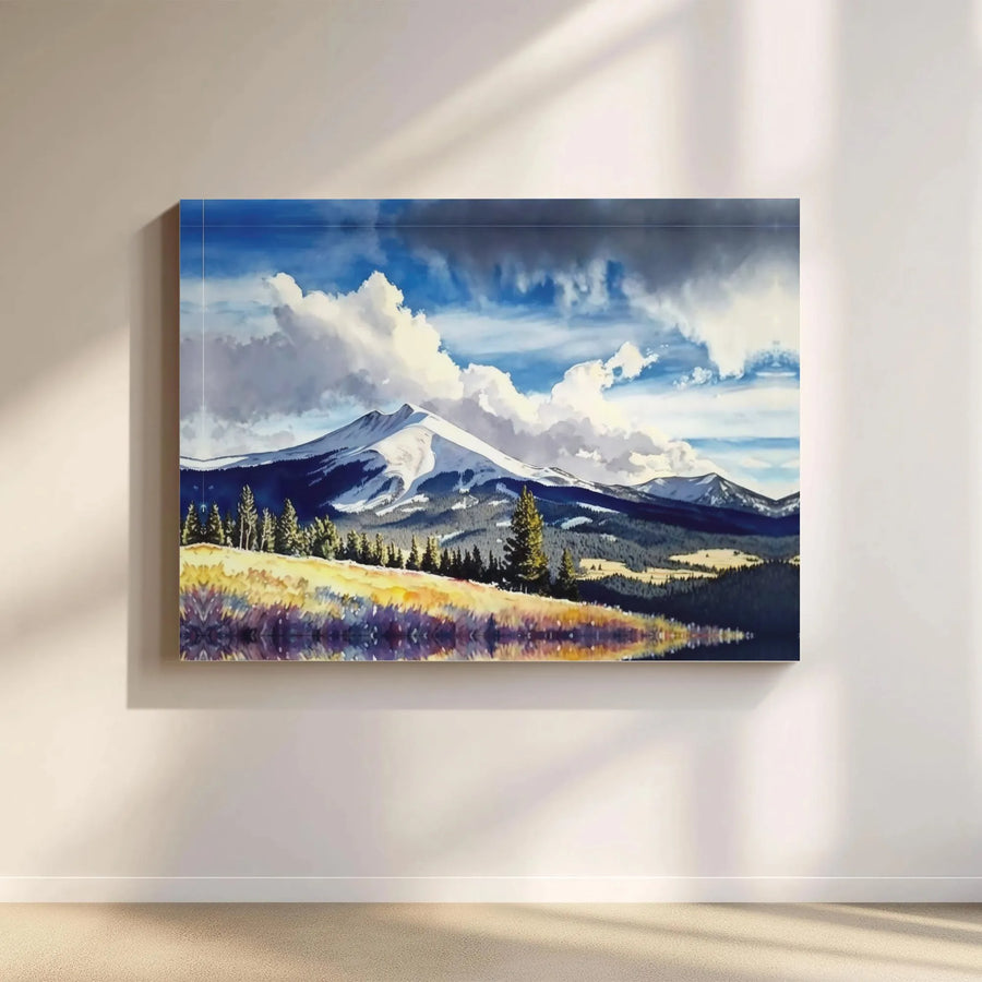 Snowy Mountain Landscape Canvas Print | Watercolor Nature Wall Art | Gallery Wrapped Premium Decor | Scenic Alpine Wall Decor for Home Office