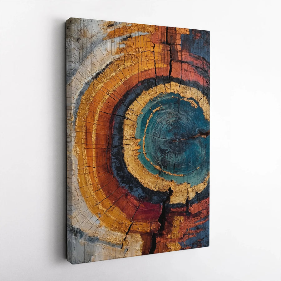 Abstract Tree Ring Wall Art | Vibrant Wood Slice Cross Section Print | Premium Gallery Wrapped Canvas | Modern Rustic Home Decor Gift