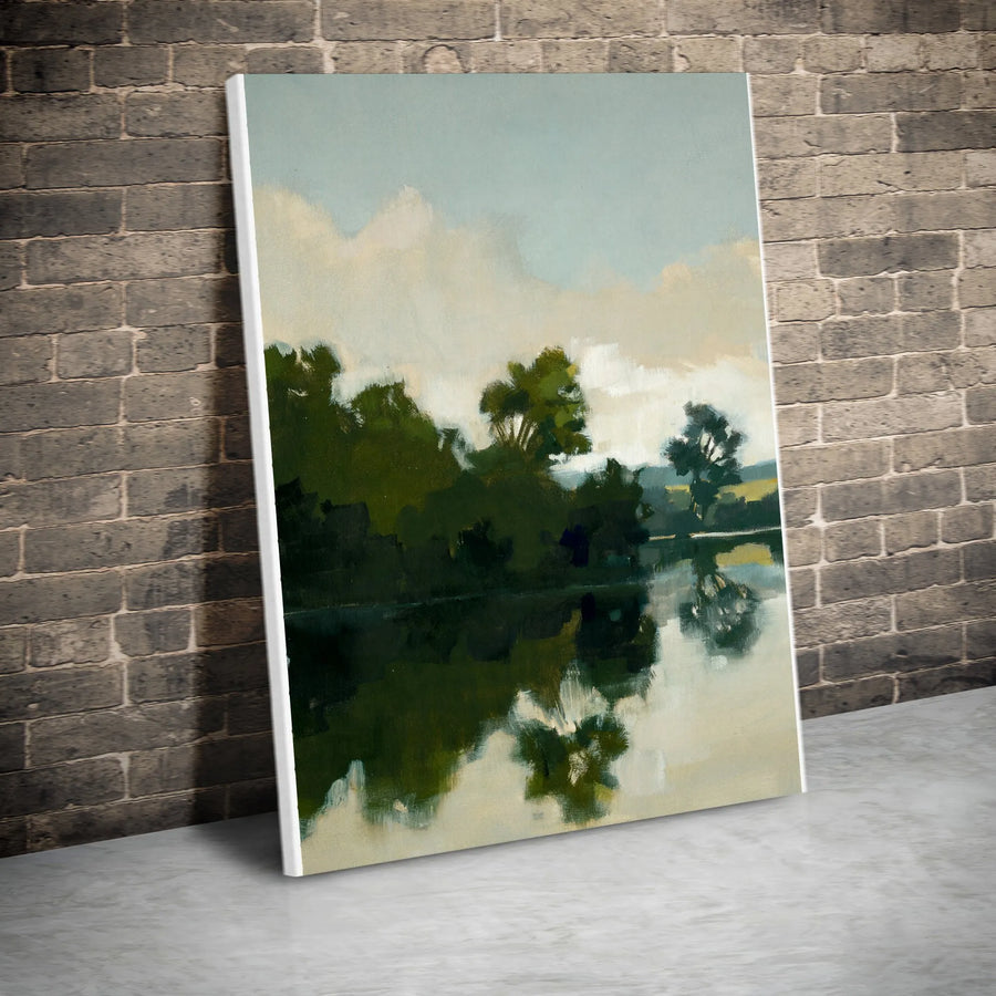 Abstract Landscape Vertical Canvas | Impressionist Tree and Water Reflection Art | Premium 1.25" Thick Gallery-Style Canvas | Modern Wall Decor Gift