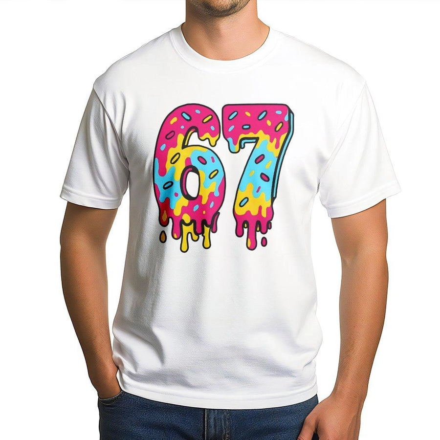 67 Birthday Number T-Shirt | Drip Ice Cream Graphic Design | Premium Cotton Tee | Fun 67th Birthday Gift Idea for Men and Women