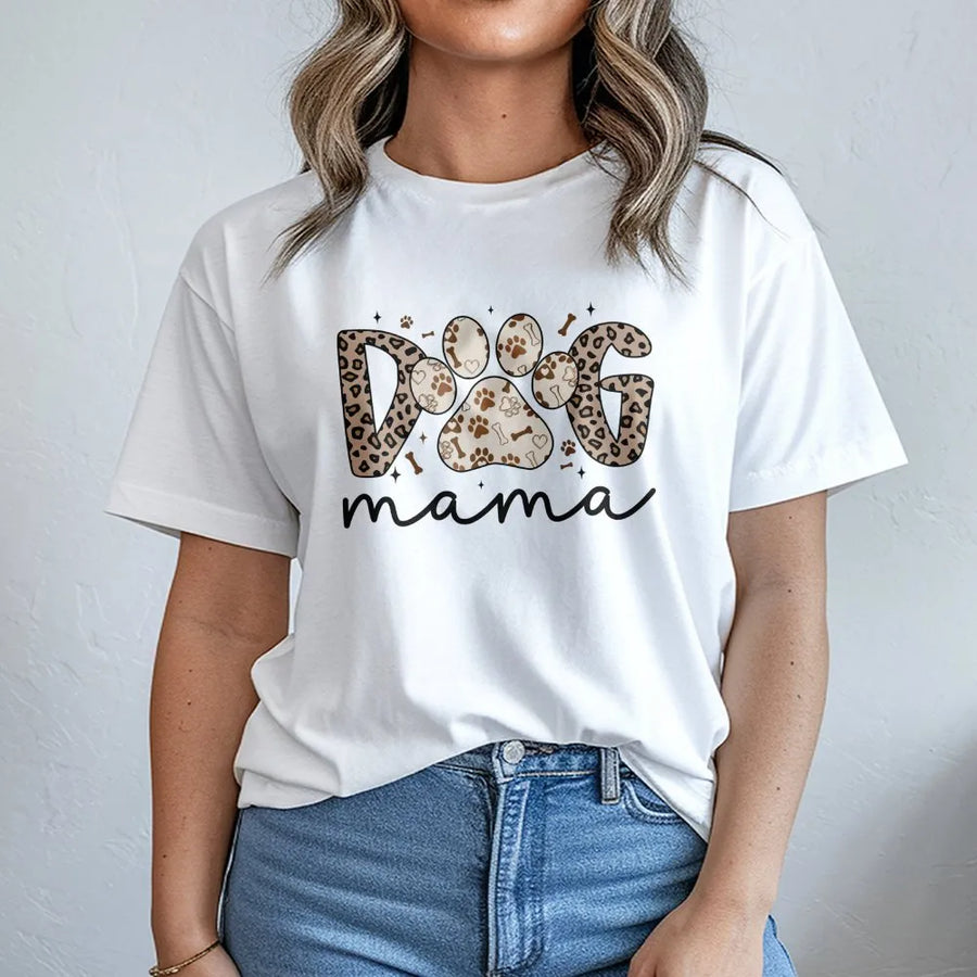 Dog Mama T-Shirt | Leopard Print Paw Design | Premium Soft Cotton | Cute Animal Lover Mother's Day 2026 Gift for Her