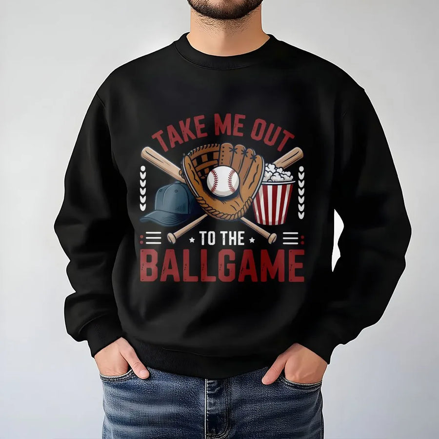 Take Me Out To The Ballgame Sweatshirt | Vintage Graphic with Bats & Glove | Premium Cotton Blend Pullover | Gift for Baseball Mom Dad Fan