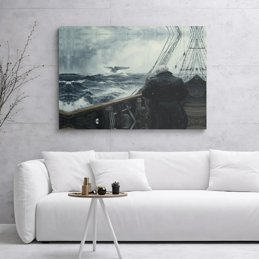 Whale Hunter Canvas Wall Art | Moody Nautical Storm Painting | Premium Gallery Wrap Decor | Captain at Sea Gift for Ocean Lovers