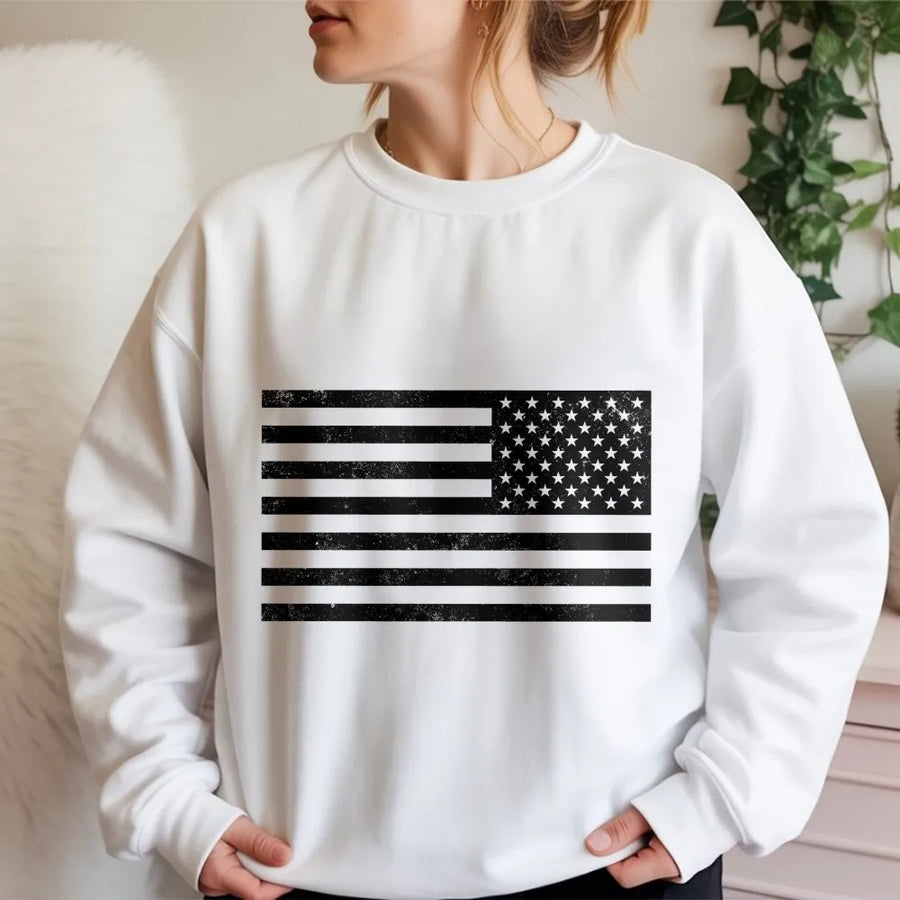 Distressed American Flag Sweatshirt | Vintage Gold USA Flag Graphic | Premium 100% Cotton | Patriotic Father's Day Gift for Dad, Menswear