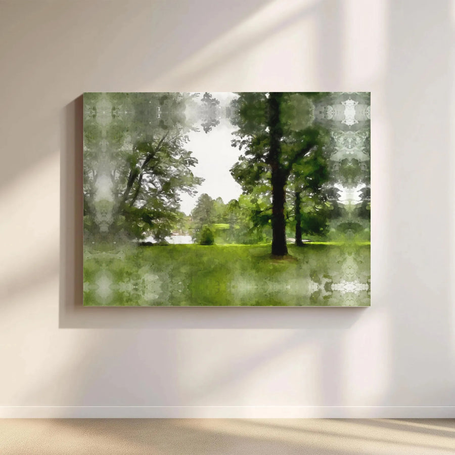 Watercolor Landscape Canvas Print | Green Forest Park Wall Art | Gallery Quality 1.25 Inch Profile | Modern Home Office Decor Gift