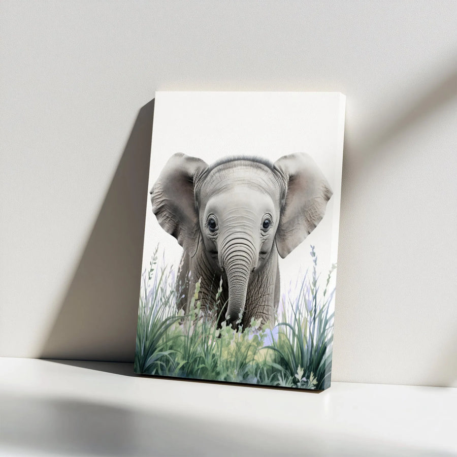 Baby Elephant Canvas Wall Art | Watercolor Safari Nursery Decor | 1.25 Inch Gallery Wrap Print | Premium Animal Home Decor Gift