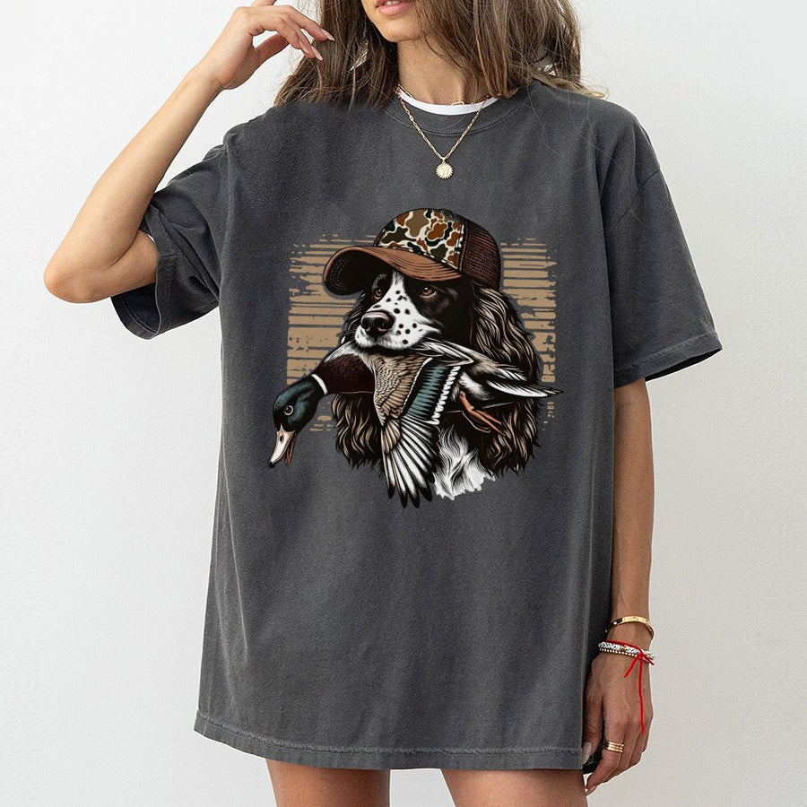 Springer Spaniel T-Shirt | Mallard Duck Hunting Graphic | Premium 100% Cotton Apparel | Gift for Bird Dog Owner & Waterfowl Hunter
