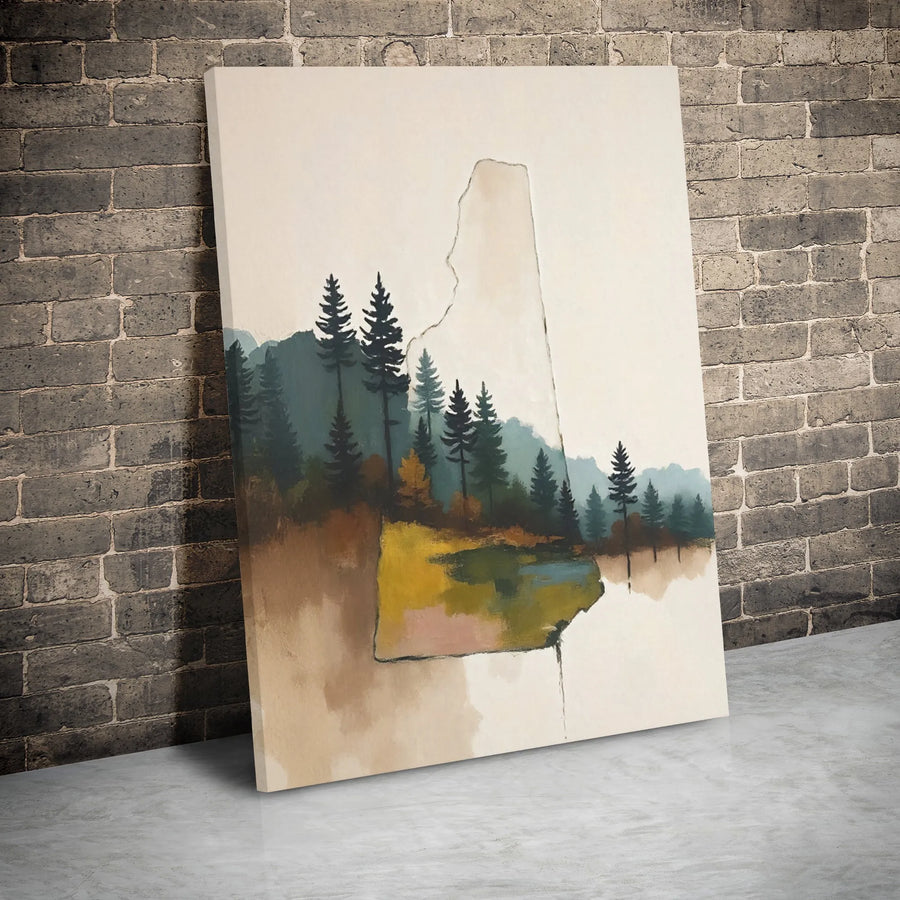 New Hampshire State Map Canvas Print | Watercolor Forest Landscape Silhouette | Premium Gallery Wrap Wall Art | Modern Home Decor Gift