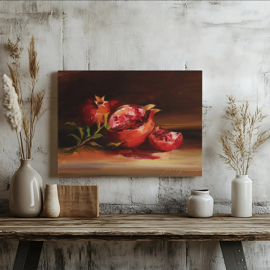 Pomegranate Canvas Art | Vintage Still Life Fruit Painting Print | Premium 1.25" Thick Canvas | Kitchen & Dining Room Wall Decor Gift