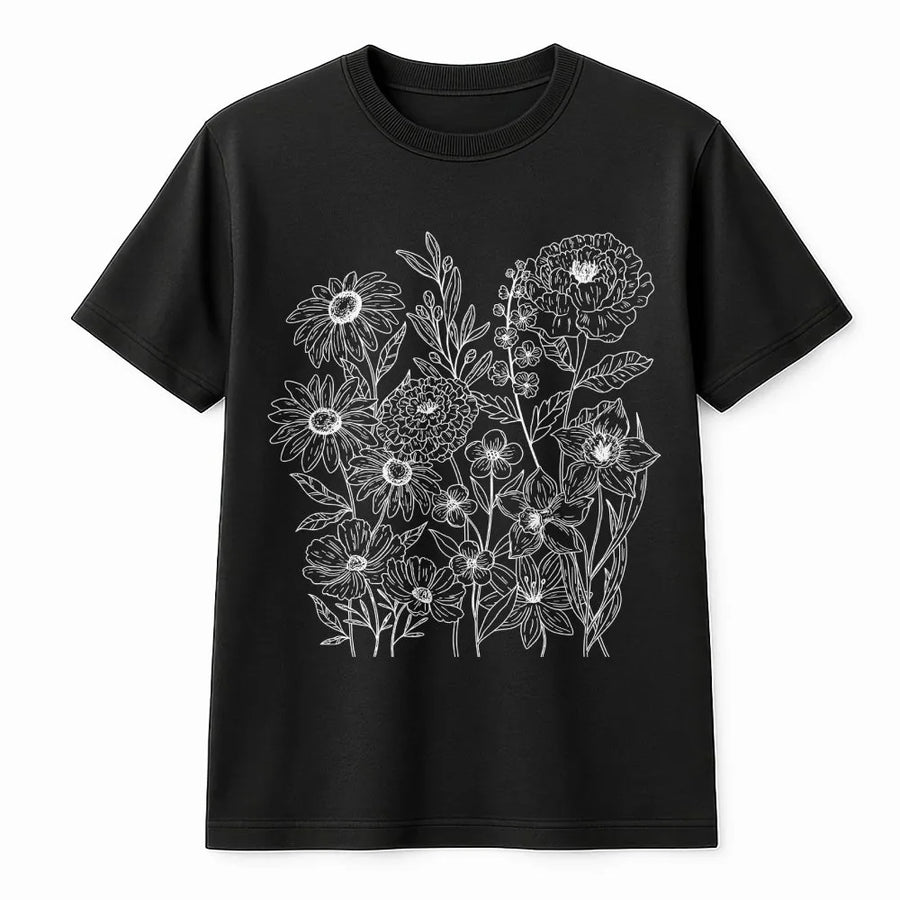 Wildflower Botanical T-Shirt | Vintage Pressed Flower Graphic | Cozy Cotton Blend Pullover | Gift for Gardener & Plant Lover