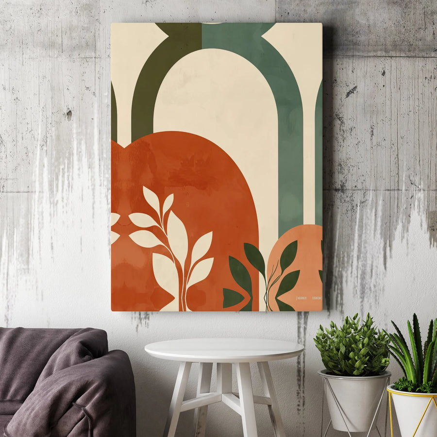 Abstract Botanical Wall Art | Modern Arch and Leaf Design | Premium Canvas Print | Boho Living Room Decor Gift