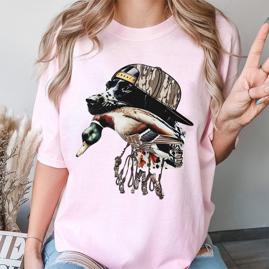 Hunting Dog T-Shirt | Mallard Duck Hunter Graphic | Premium 100% Cotton Tee | Gift for Outdoorsmen and Waterfowl Hunters