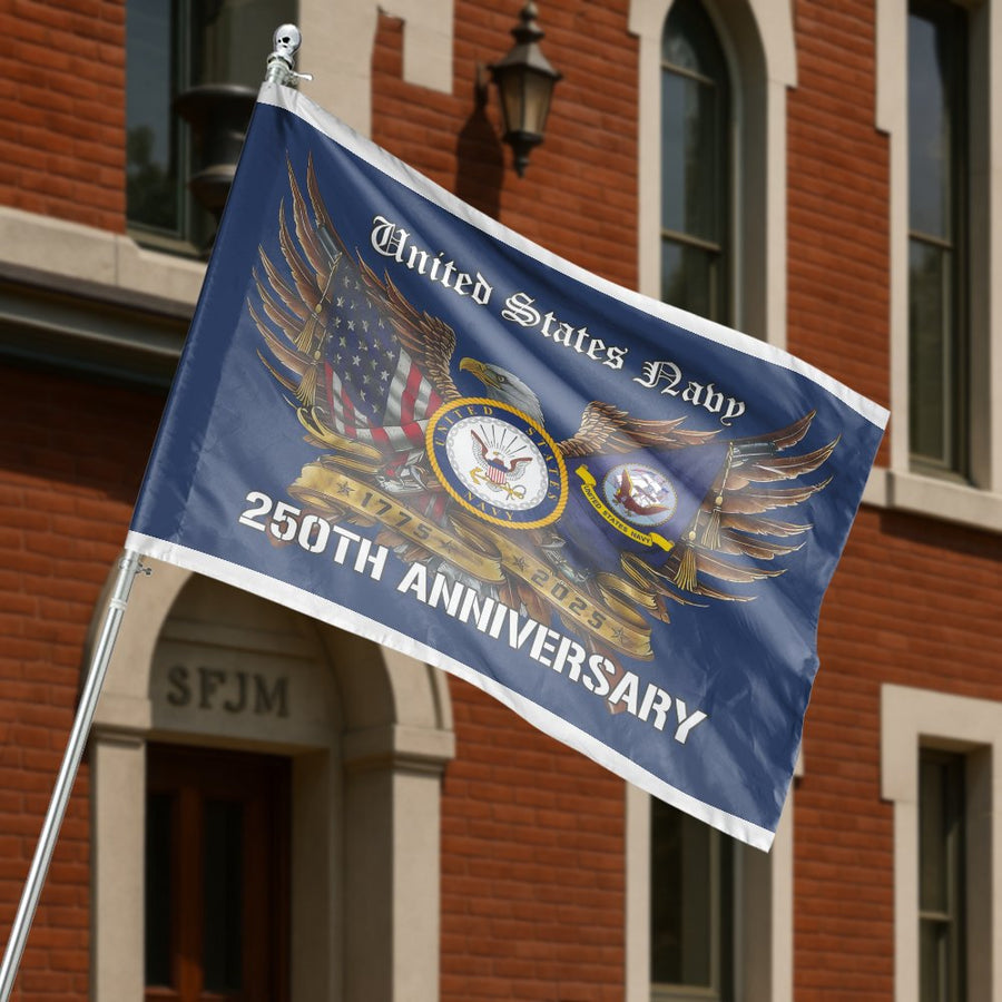 US Navy 250th Anniversary House Flag | 1775-2025 Military Commemorative Banner | Weather-Resistant Polyester | Patriotic Gift for Navy Veterans