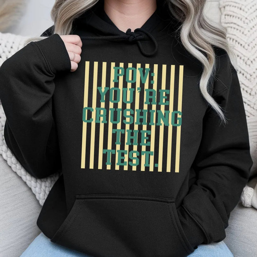 Rock The Test Hoodie | Retro Y2K Motivational Quote | Premium Cotton Blend | Funny Gift for Teachers and Students