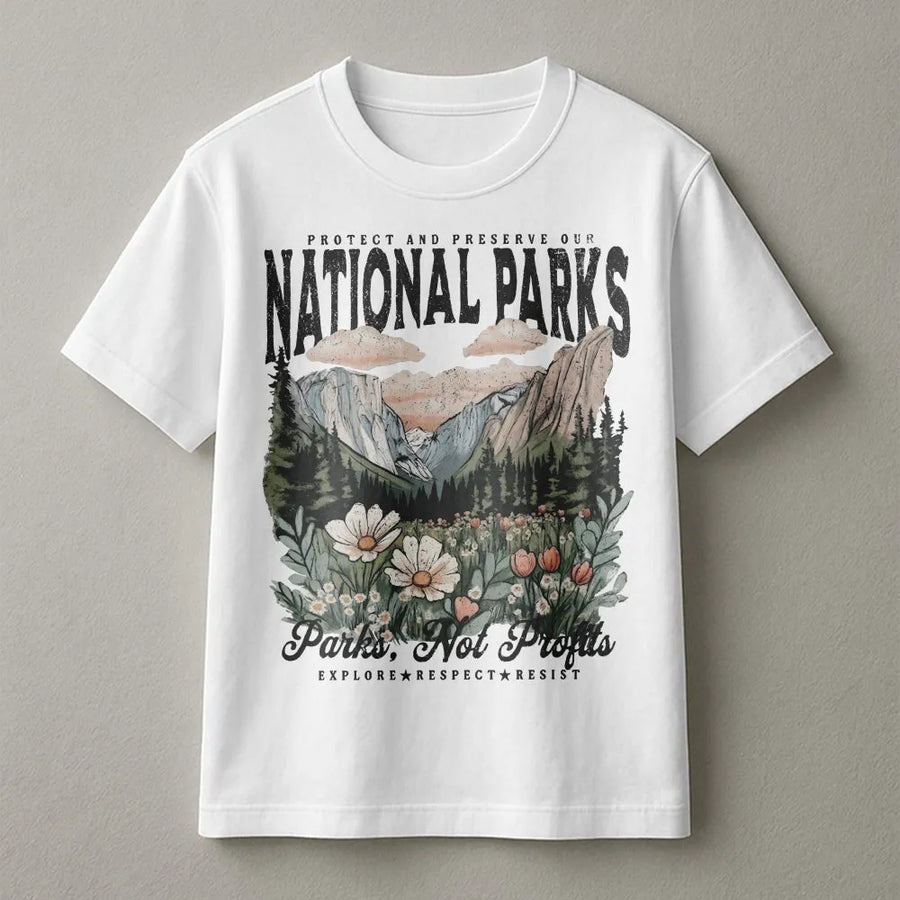 National Parks T-Shirt | Vintage Mountain Wildflower Graphic | Premium Soft Cotton Tee | Gift for Hiker & Nature Lover