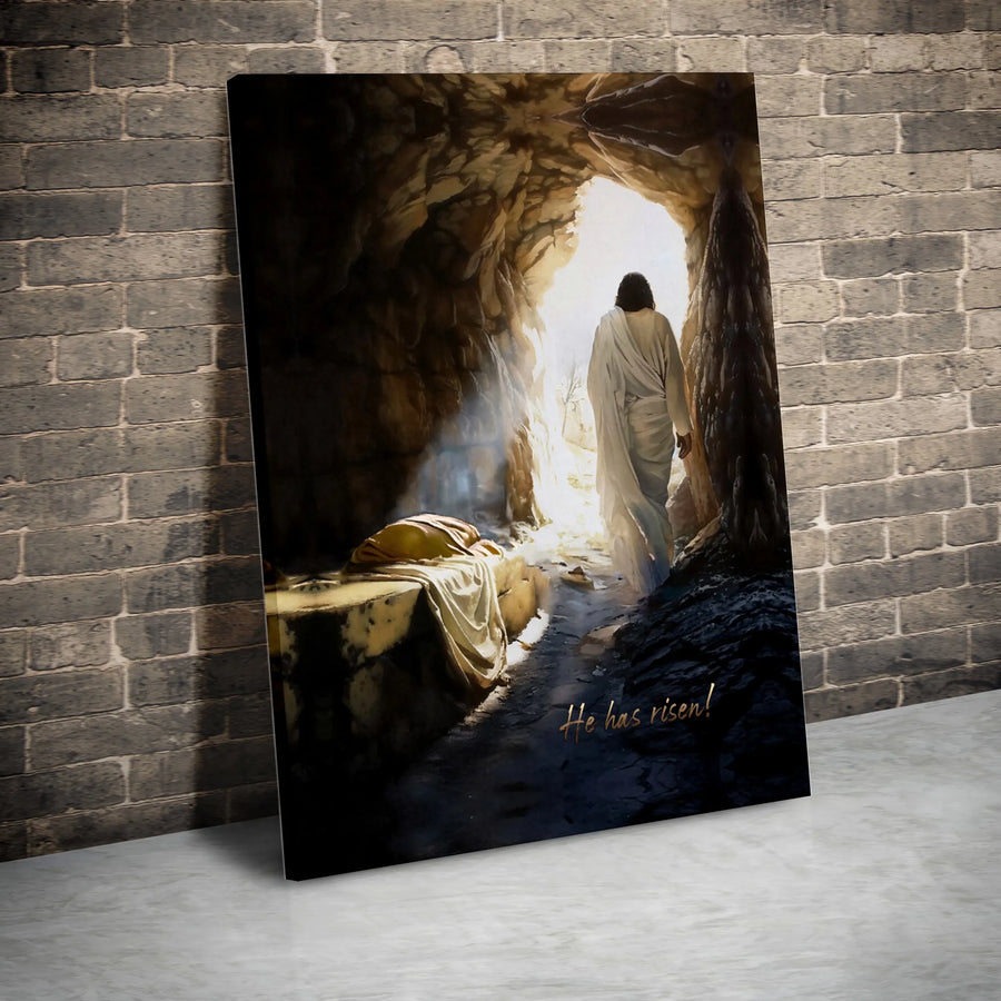 Jesus Resurrection Canvas Art | Empty Tomb 'He Has Risen' Painting | Premium Gallery Wrapped Canvas | Christian Wall Decor Gift