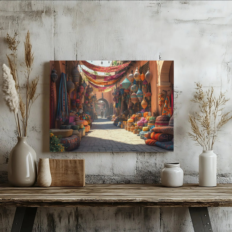Moroccan Market Canvas Art | Vibrant Souk Alley Scene Print | Premium Gallery-Quality Canvas | Bohemian Home Decor Gift