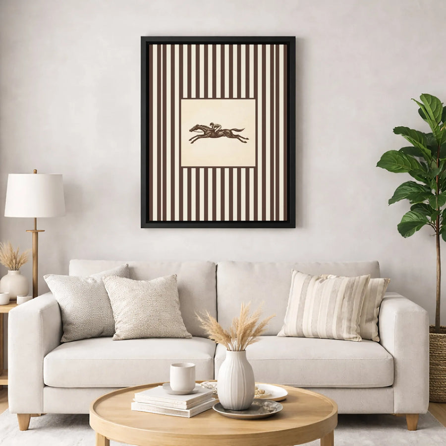 Vintage Horse Racing Wall Art | Equestrian Jockey Illustration | Premium Gallery Wrapped Canvas | Classic Striped Decor for Home Office