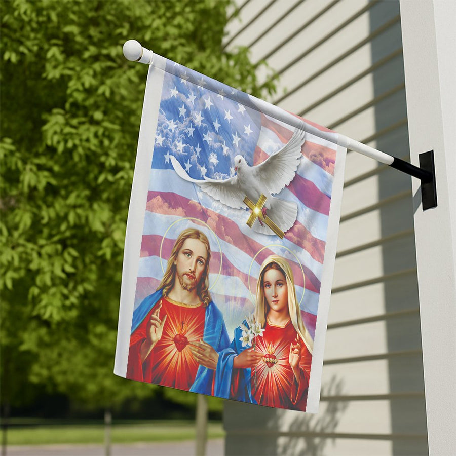 Sacred Heart of Jesus and Mary Flag | Patriotic Christian House Decor | Premium Weather-Resistant Polyester | Religious Gift for Home Garden