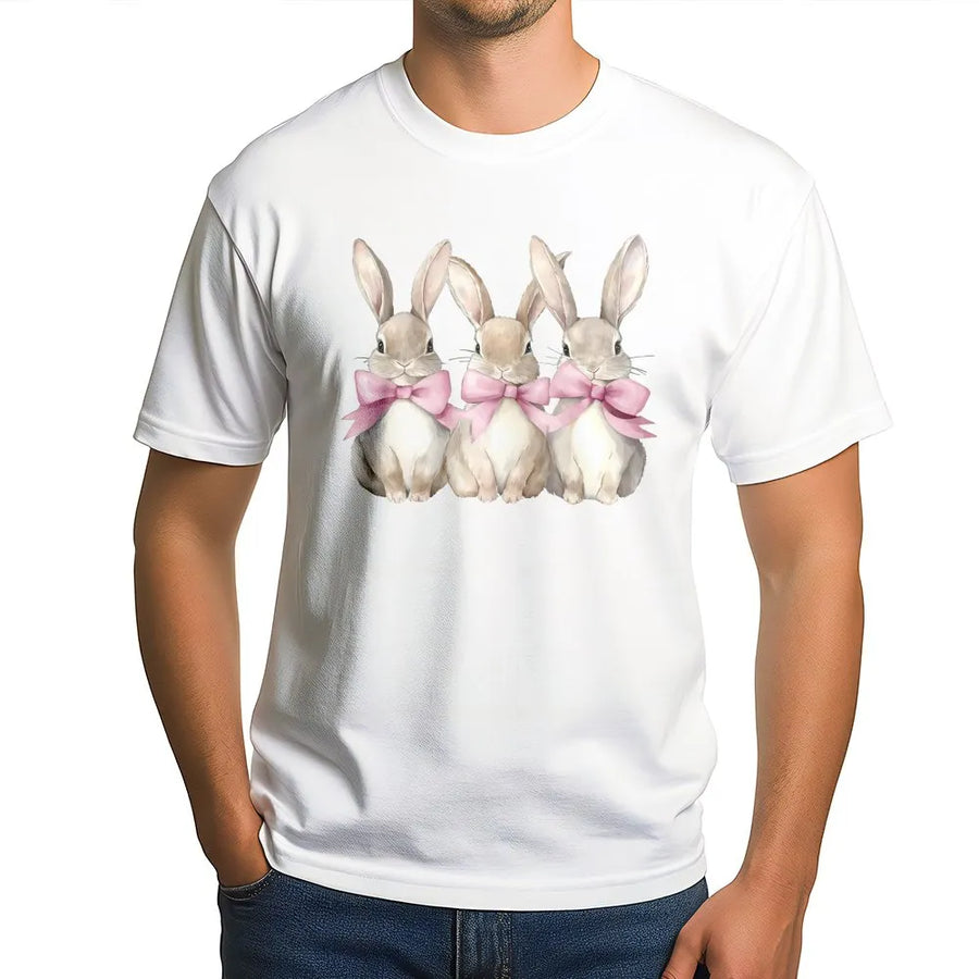 Easter Bunny T-Shirt | Cute Coquette Aesthetic with Pink Bows | Premium Soft Cotton | Spring Holiday Gift for Women and Girls