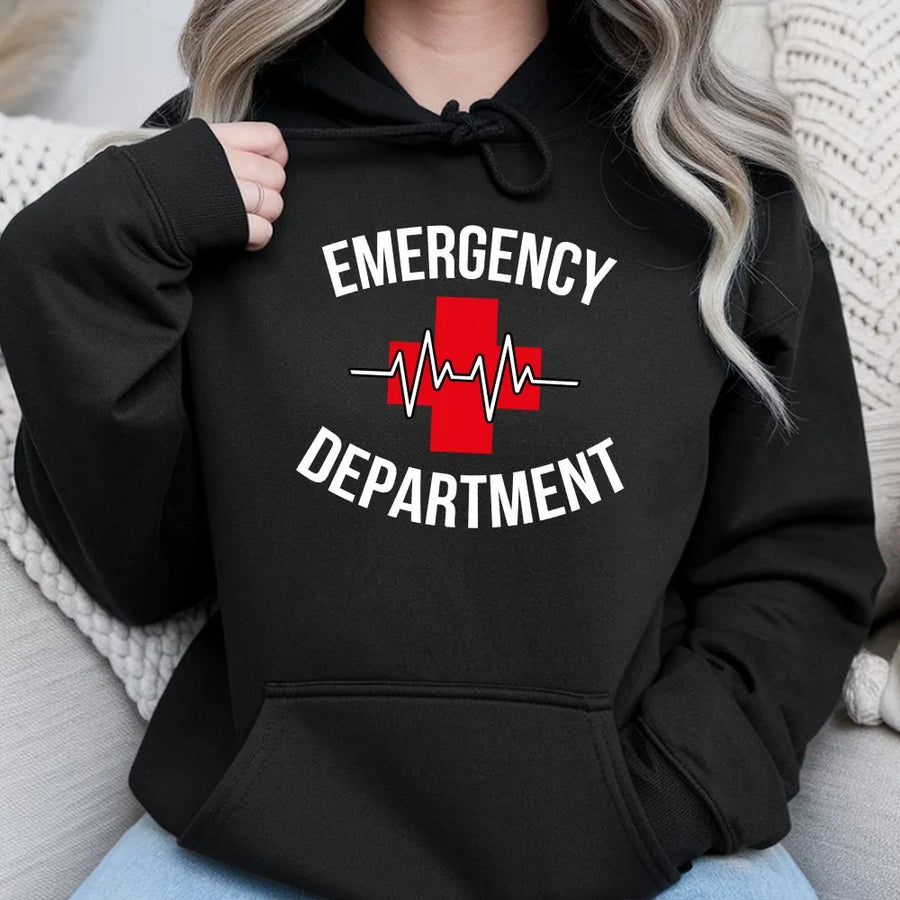 Emergency Department Hoodie | Medical Cross EKG Graphic Sweatshirt | Premium Cotton-Blend Pullover | Gift for ER Nurse, ED Tech, Med Student