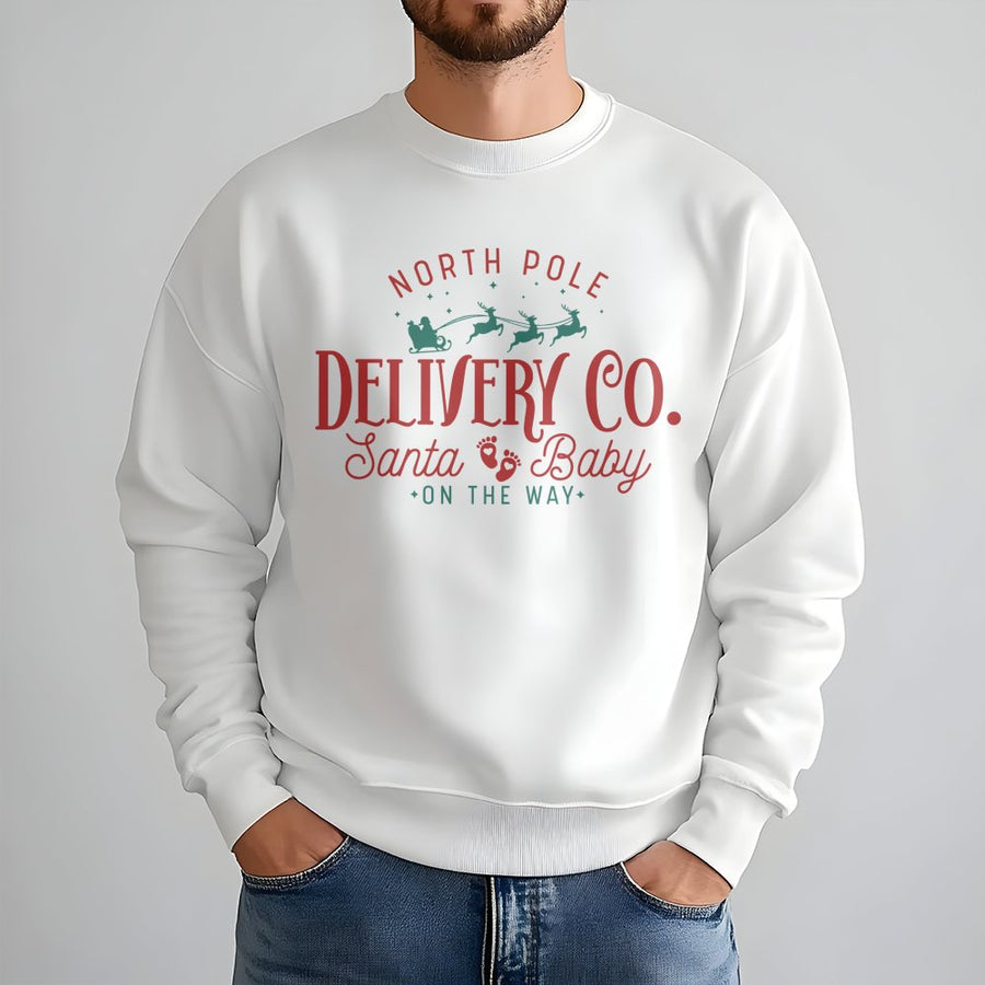 North Pole Delivery Co. Sweatshirt | Santa Baby Christmas Pregnancy Announcement | Premium Cotton Blend | Gift for Expecting Mom