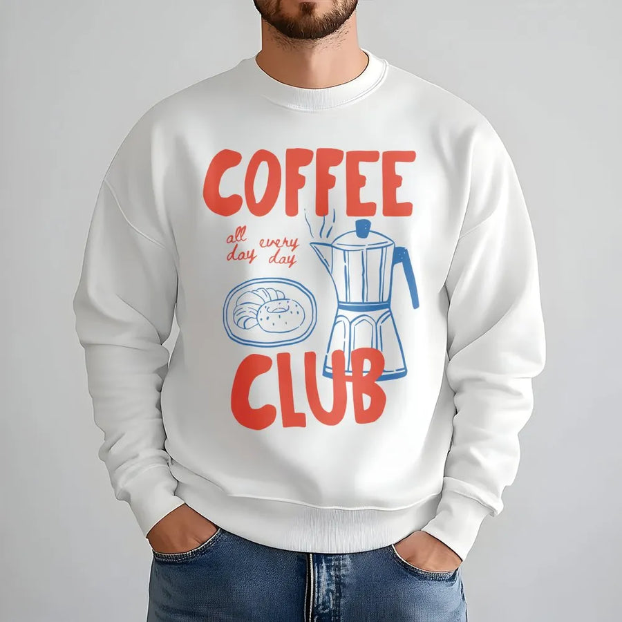 Coffee Club Sweatshirt | Moka Pot Espresso Graphic Design | Premium Cotton Blend Cozy Crewneck | Trendy Gift for Coffee Lovers & Caffeine Addicts