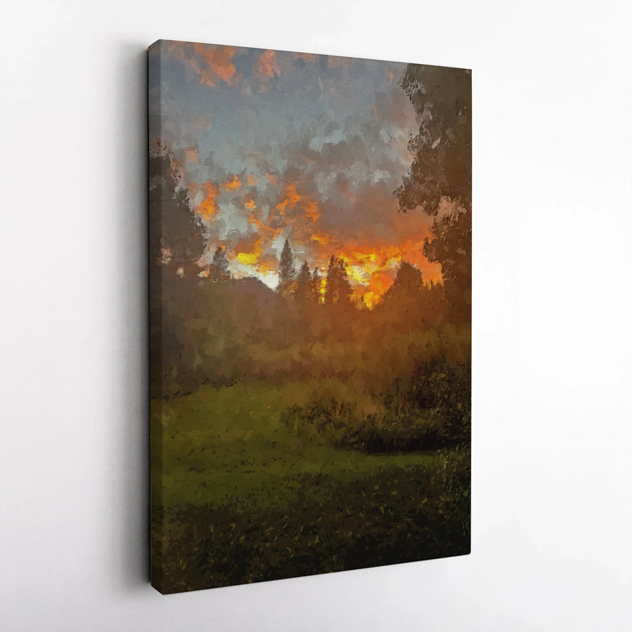 Forest Sunset Landscape Canvas Wall Art | Impressionist Nature Print | Gallery-Quality 1.25" Profile | Modern Home Decor Gift