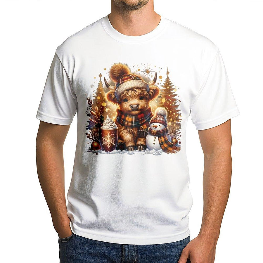 Highland Cow Christmas T-Shirt | Cozy Winter Holiday Graphic Tee | 100% Soft Cotton Premium Apparel | Festive Gift for Animal Lovers & Cow Enthusiasts
