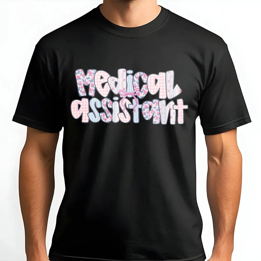 Medical Assistant T-Shirt | Coquette Floral Pastel Design | Soft Cotton Blend Pullover | Gift for MA Grad & Healthcare Worker