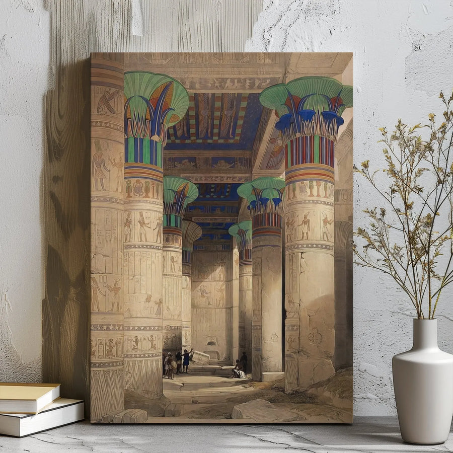 Ancient Egyptian Temple Canvas Art | Edfu Interior Hieroglyphics Print | Premium 1.25 Inch Gallery Wrap | History Lover Gift Decor
