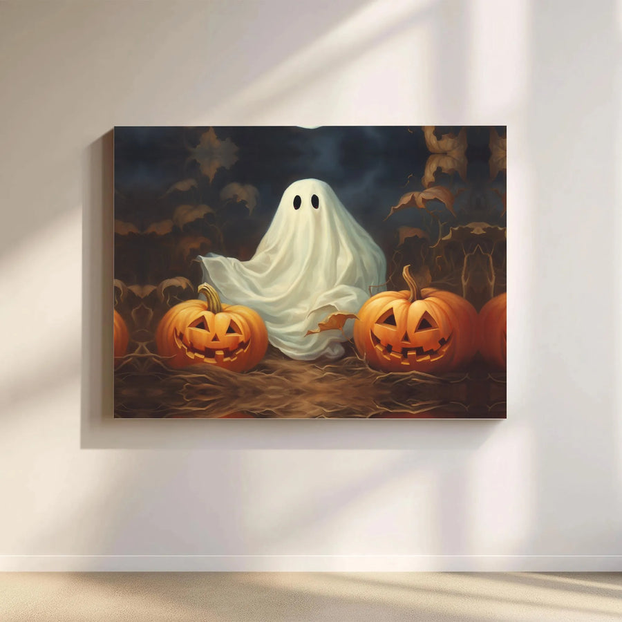 Halloween Ghost Canvas Wall Art | Spooky Jack-O'-Lantern Decor | Premium Fade-Resistant Print | Festive Fall Home Decor Gift