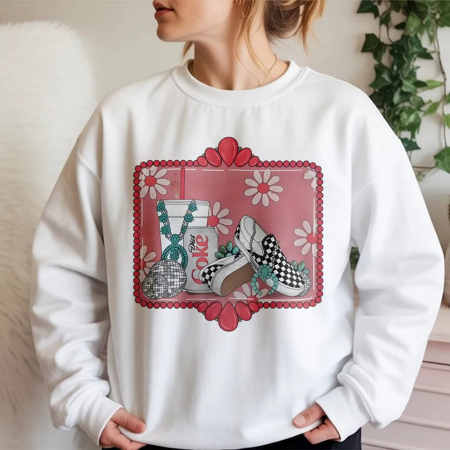 Western Disco Cowgirl Sweatshirt | Retro Country Music Graphic | Cotton Blend Premium Apparel | Gift for Punchy Western Style Lovers