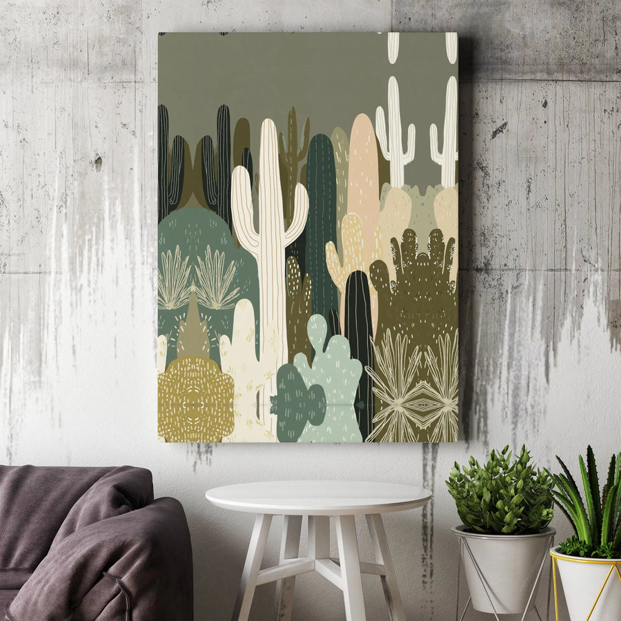 Modern Cactus Canvas Wall Art | Abstract Desert Landscape Print | Premium Gallery Wrapped Canvas | Southwestern Boho Home Decor Gift