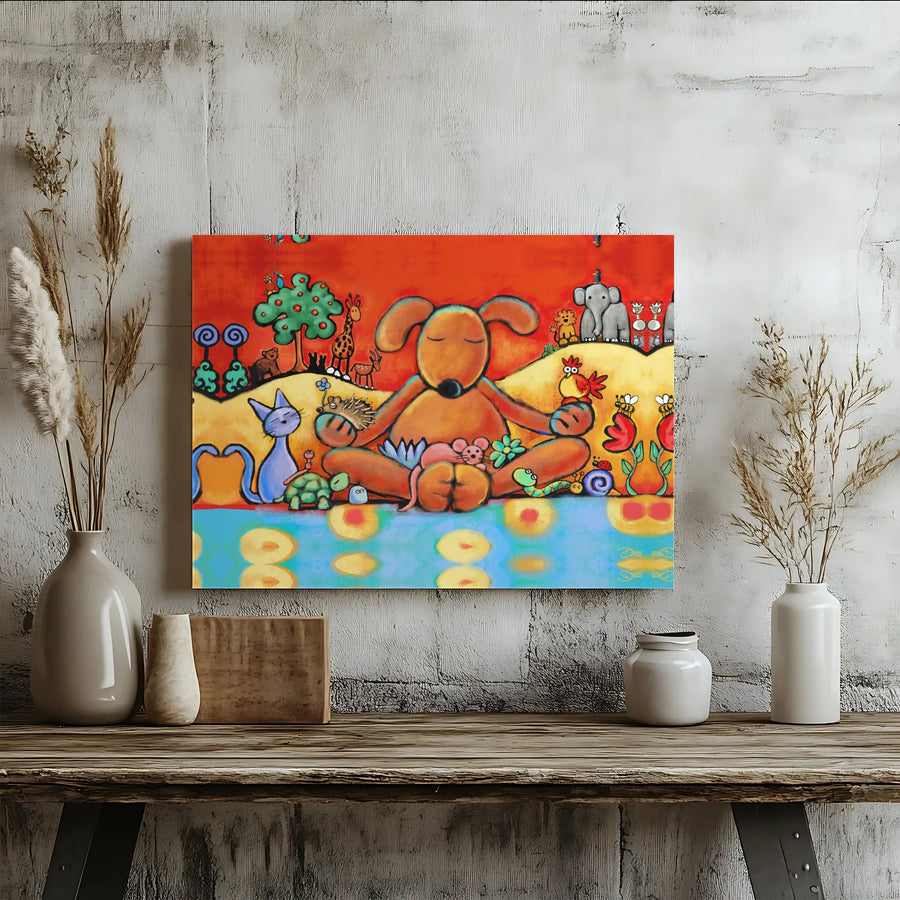Meditating Dog Wall Art | Colorful Zen Animal Canvas Print | Premium Gallery Wrap Decor | Whimsical Yoga Meditation Gift for Pet Lovers