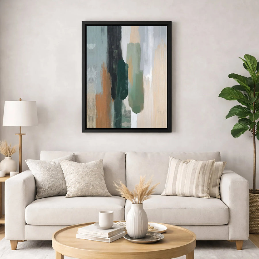 Modern Abstract Canvas Wall Art | Vertical Brushstroke Earth Tone Painting | Premium Gallery-Wrapped Print | Minimalist Living Room Decor