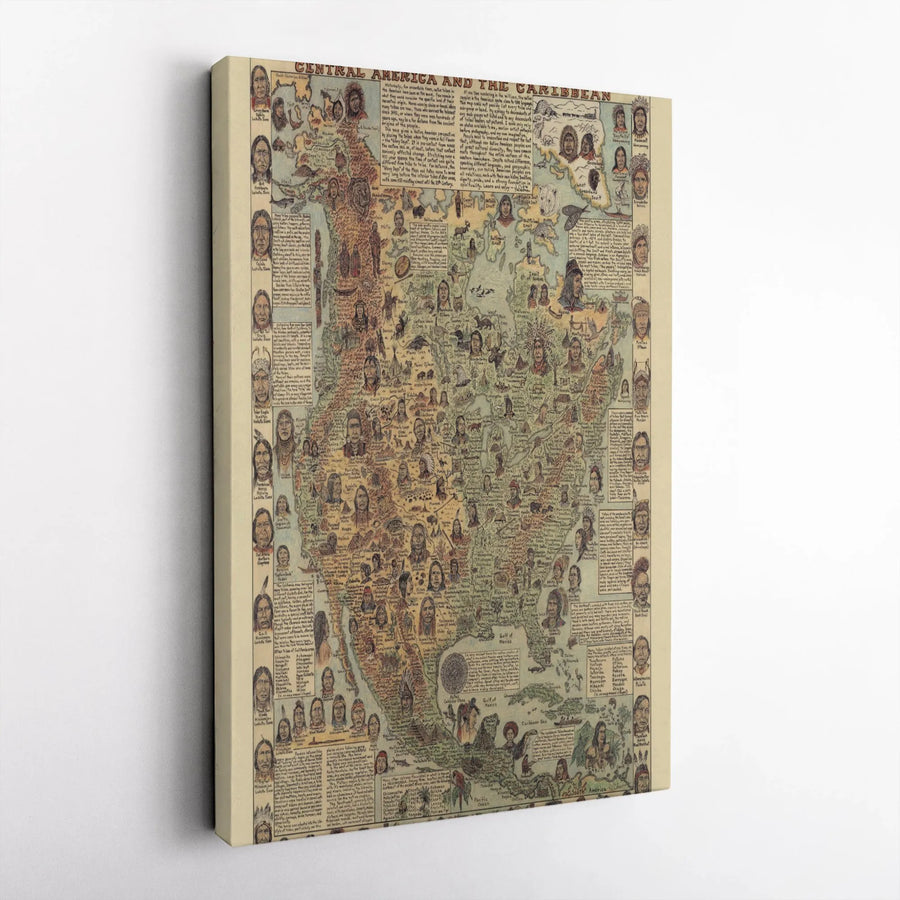 Native American Tribes Map Canvas | Illustrated Indigenous North American History Art | Gallery Wrapped Premium Wall Decor | Gift for History Buffs