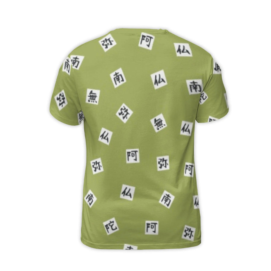 Japanese Kanji All-Over Print T-Shirt | Namu Amida Butsu Calligraphy | Premium Stretch Jersey | Zen Meditation Spiritual Gift for Men Women