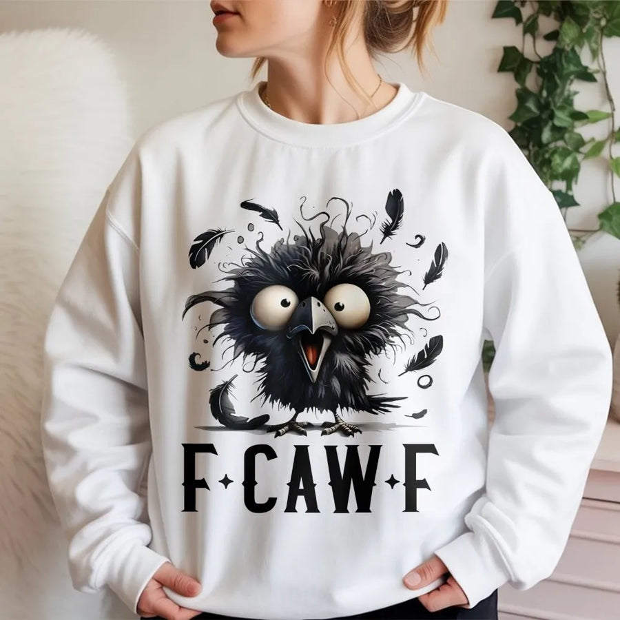 Funny Chicken Sweatshirt | F-Caw-F Sarcastic Crow Graphic | Premium Unisex Pullover | Unique Farm Animal Gift for Bird Lovers