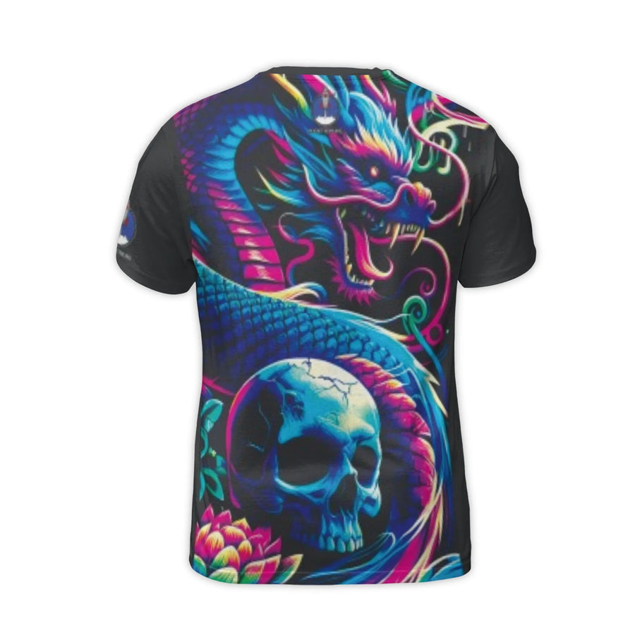 Psychedelic Neon Dragon T-Shirt | Skull and Lotus 3D Graphic Print | Premium Polyester Spandex | Unique Gift for Men and Women