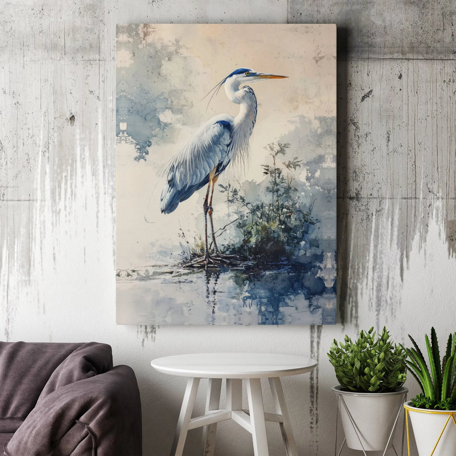 Great Blue Heron Canvas Art | Watercolor Bird Wall Decor | Premium Fade-Resistant Gallery Print | Nature Lover Gift Home Office Decor
