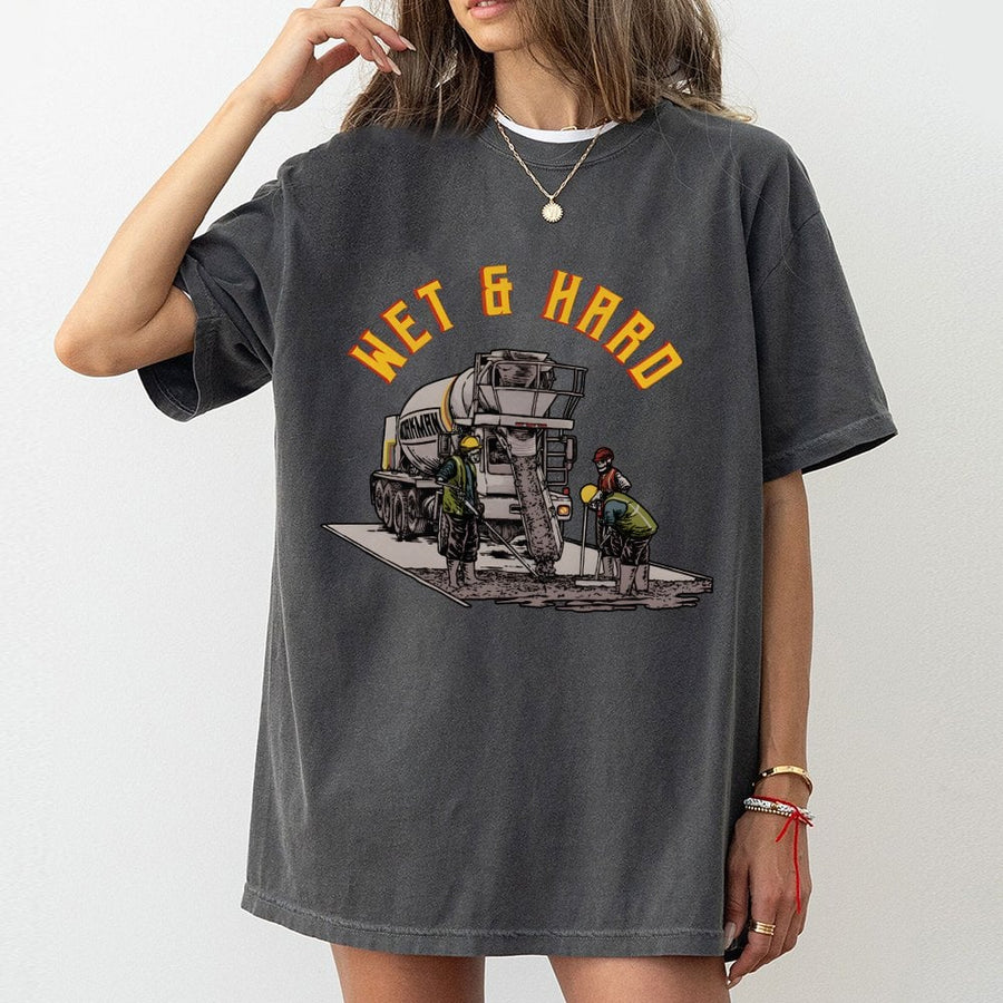Concrete Crew T-Shirt | Wet & Hard Cement Pouring Graphic | Premium 100% Cotton | Funny Construction Worker Gift for Blue Collar Men